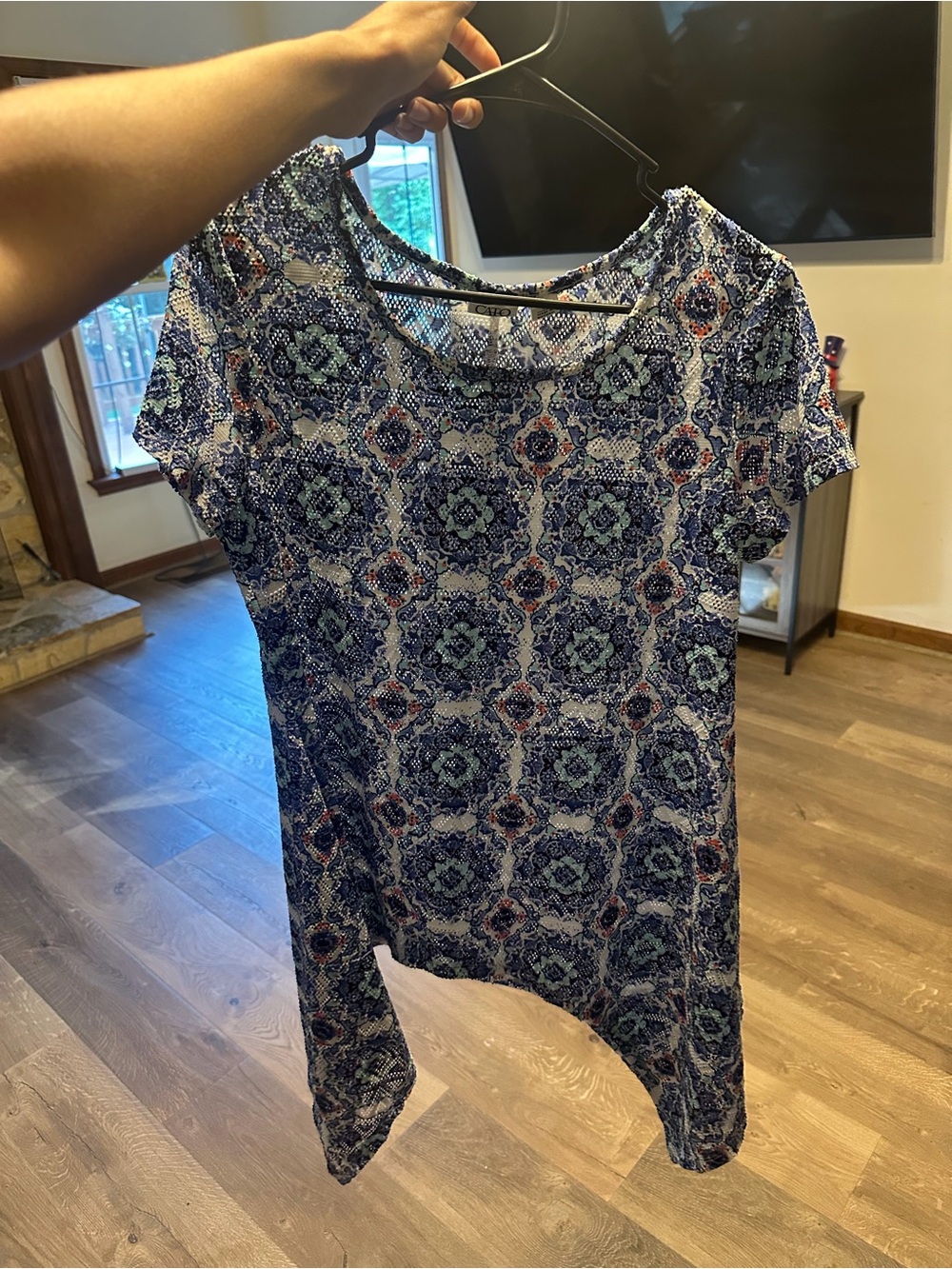 Cato Blue Printed Short-Sleeve Scoop Neck Top